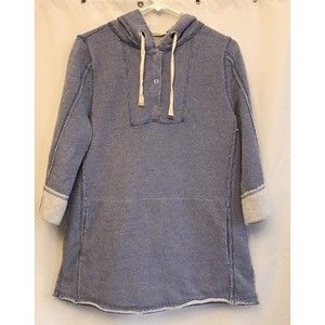SOFT SURROUNDINGS Bali Beach Pullover Sweatshirt Hoodie Tunic Top Blue Sz M